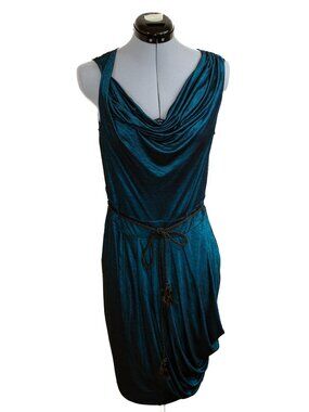 JONATHAN MARTIN VTG Medium Blue Draped Midi Dress Formal Party Y2K Fairy Chrome